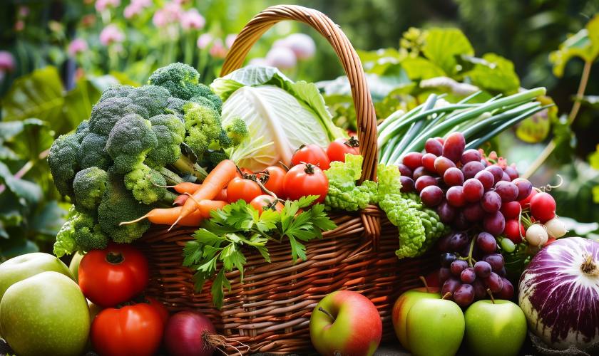 display of fresh fruit and vegetables