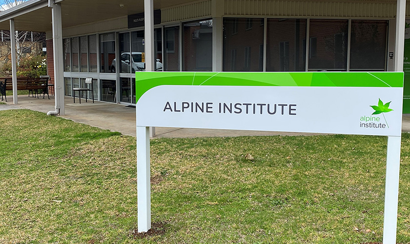 alpine institute sign at Myrtleford Hospital