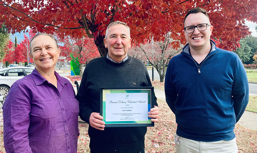 John Hobday holding his certificate with Andrea Herrin and Rhys Gloury John Hobday holding his certificate with Andrea Herrin and Rhys Gloury