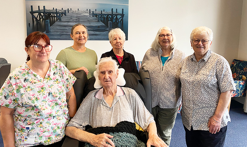 mt beauty hospital op shop with staff and resident Ron Blake