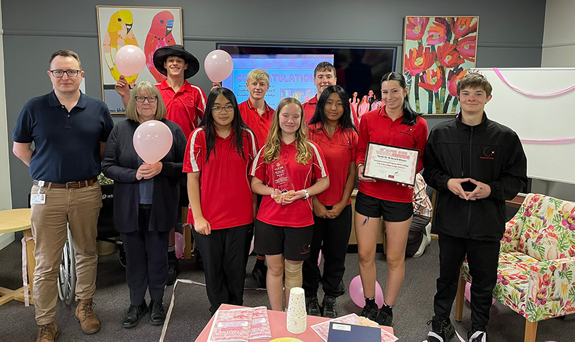Year 9 Myrtleford P-12 students celebrating their award at Barwidgee Lodge Year 9 Myrtleford P-12 students celebrating their award at Barwidgee Lodge